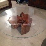 Table basse ronde en verre trempe racine de teck